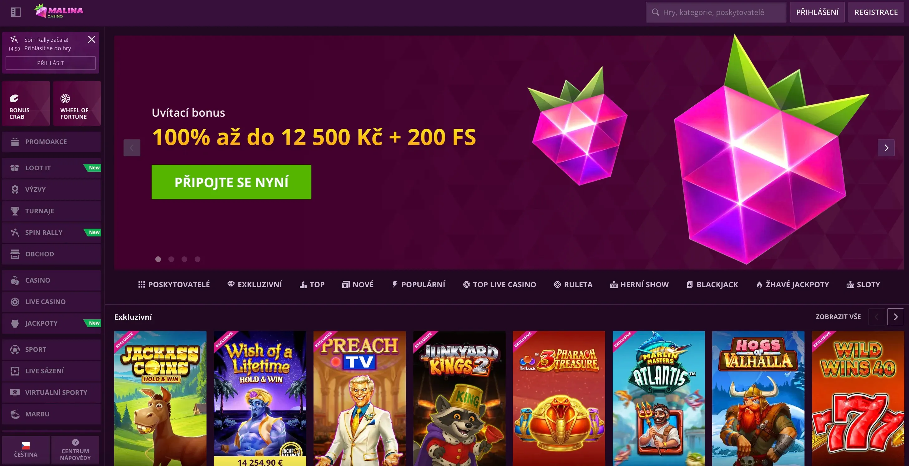 Domovská stránka Malina casino